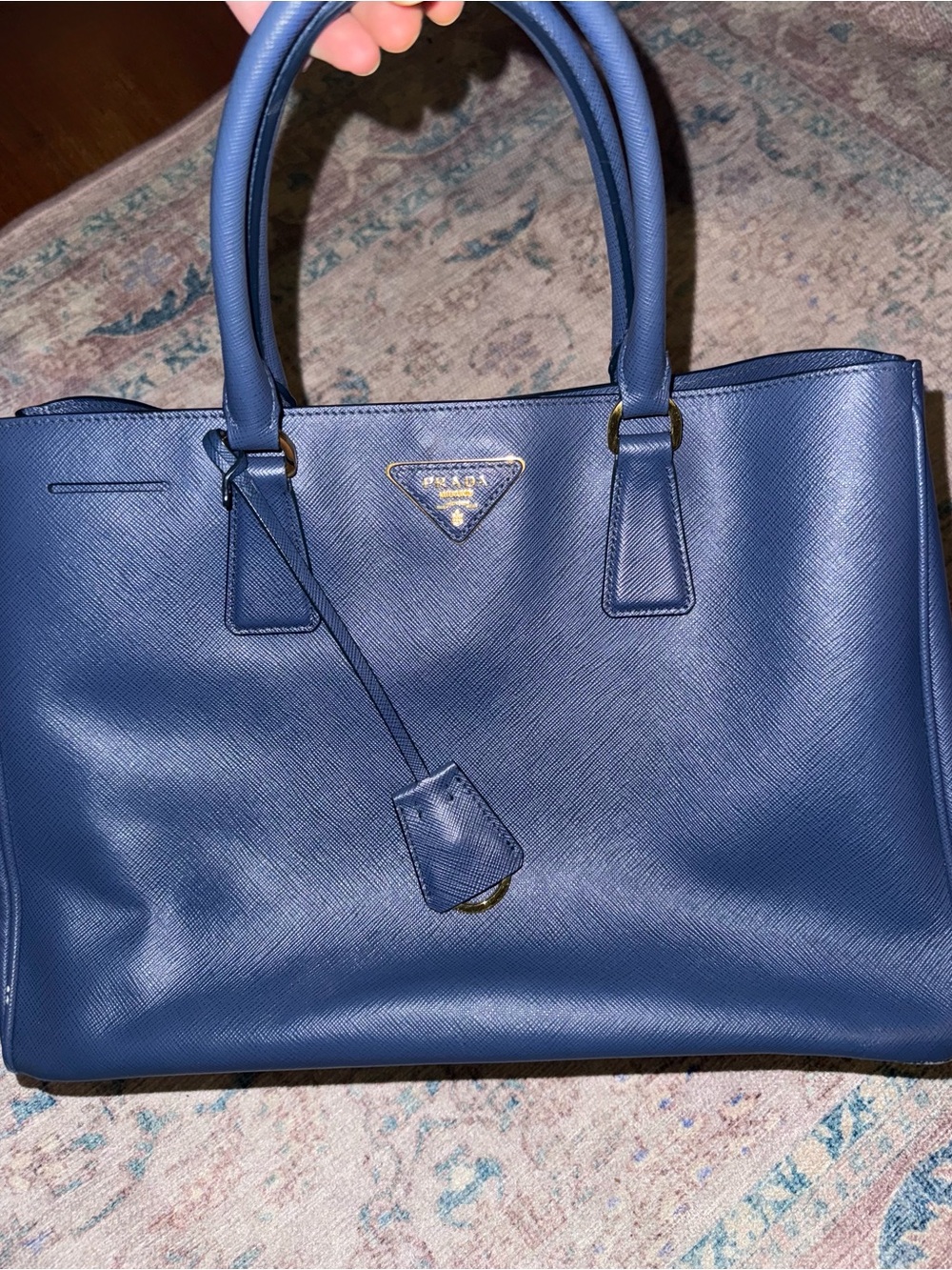 Prada Blue Saffiano Leather Top-Handle Tote